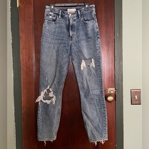 Abercrombie and Fitch curve love high rise mom jean in medium destroyed wash